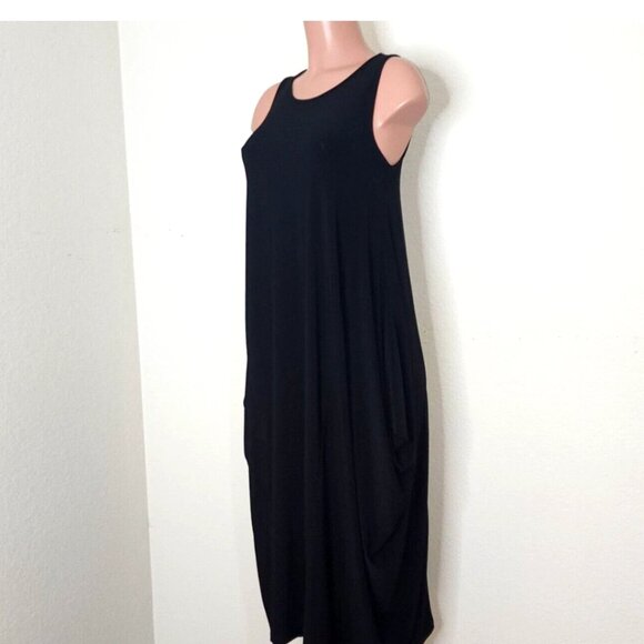 Joseph Ribkoff Black Sleeveless Jersey Midi Dress Draped Sides - Picture 2 of 7